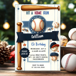 Invitation Men Ball Wood Jeu Équipe Baseball 1er Anniversaire