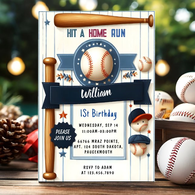Invitation Men Ball Wood Jeu Équipe Baseball 1er Anniversaire (Créateur téléchargé)