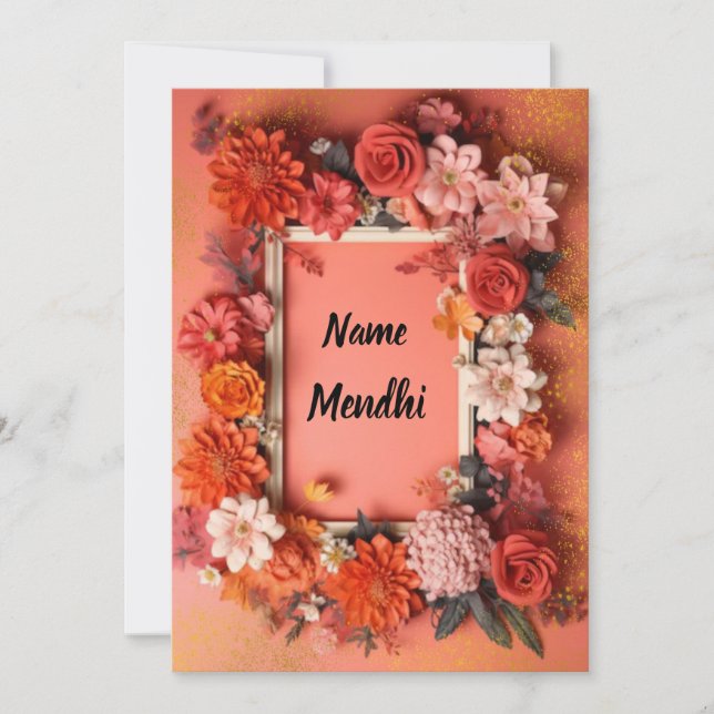 Invitation mendhi orange coloré (Devant)