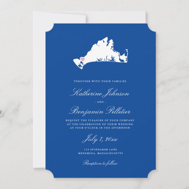 Invitation Menemsha Martha's Vineyard Elegant Map Mariage (Devant)
