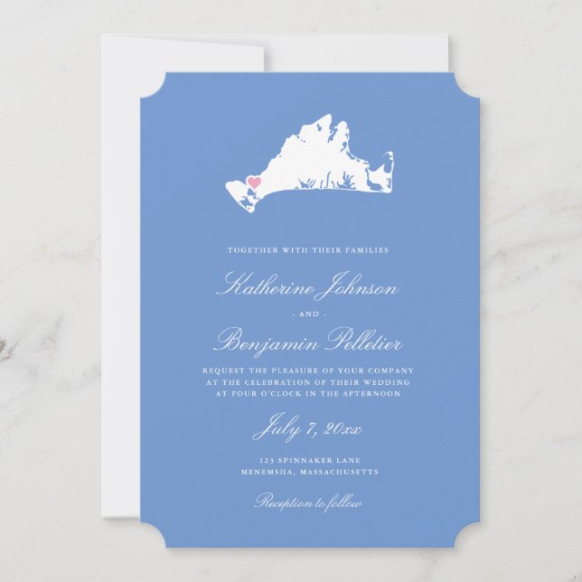 Invitation Menemsha Martha's Vineyard Elegant Map Mariage (Devant)