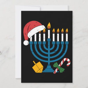 Invitation Menorah de Hanukkah Chapeau de Père Noël de Noël D