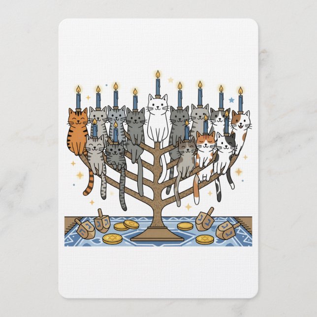 Invitation Menorah drôle de Hanukkah pour chats de Meowzel (Devant)