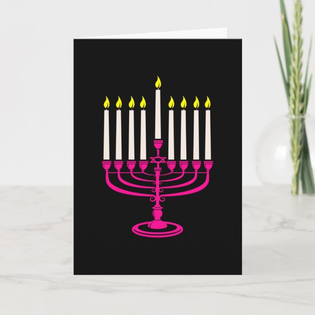 Invitation ménorah rose chaud hanukkah pourim (Devant)