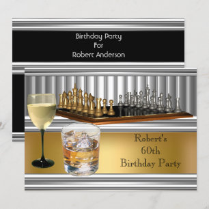 Invitation Mens 60e Anniversaire jeu d'échecs Metal Gold
