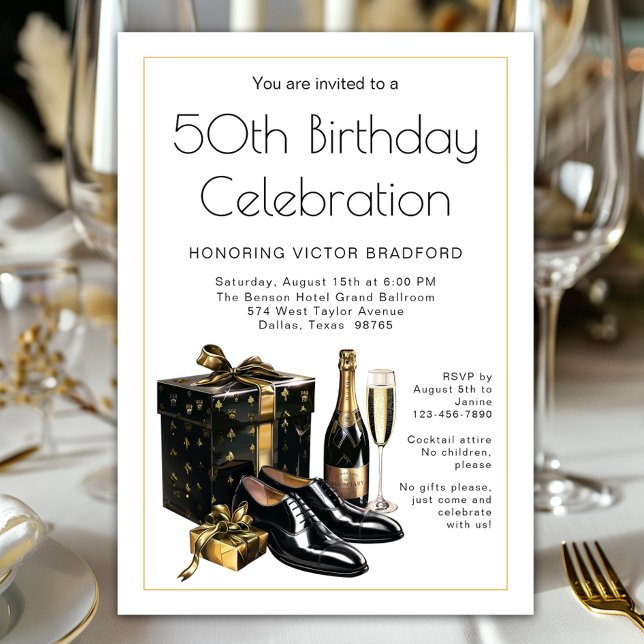 Invitation Mens Black Gold Formals Anniversaire (Stylish black and gold men's any number birthday and celebration invitation. Simply add your details)