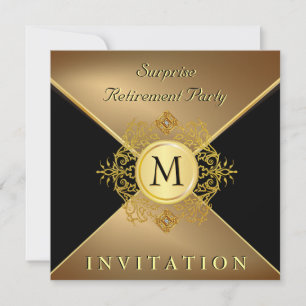 Invitation Mens Classy Black Gold Monogramme Occasion spécial