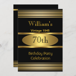 Invitation Mens vintages 70e anniversaire de fête Gold Black