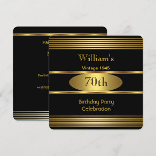 Invitation Mens vintages 70e anniversaire de fête Gold Black