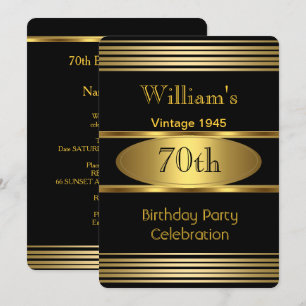 Invitation Mens vintages 70e anniversaire de fête Gold Black