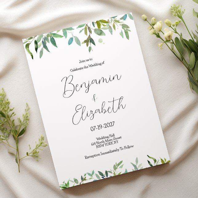Invitation Menthe botanique vert foncé feuillage Mariage (Botanic mint dark green foliage greenery Wedding )