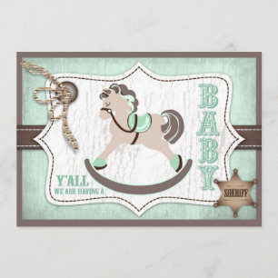 Invitation Menthe de baby shower de cowboy de cheval de