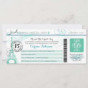 Invitation Menthe de Quinceanera Vert et Turquoise Paris