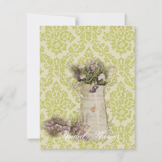 Invitation menthe vert damask floral pays nuptiale douche (Devant)