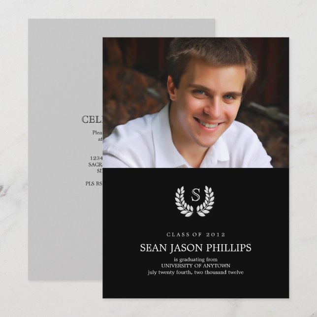 Invitation Mention de diplômes de droit Monogramme de couronn (Devant / Derrière)