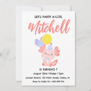 Invitation Mentions d'anniversaire axolotl d'anniversaire mig