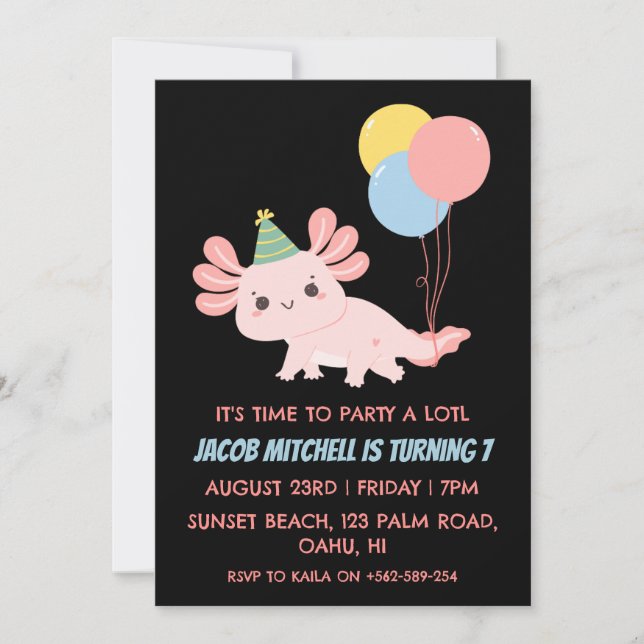Invitation Mentions d'anniversaire axolotl d'anniversaire mig (Devant)