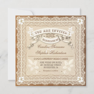 Invitation Mentions de mariage en dentelle vintage