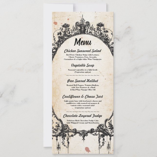Invitation Menu Accueil Mariage Cadre gothique Halloween (Devant)