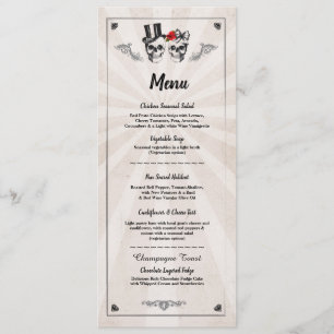 Invitation Menu Accueil Mariage Crânes Rustiques Rose Menus