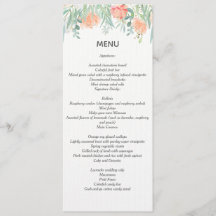 menu aquarelle crème pêche. papeterie de mariage