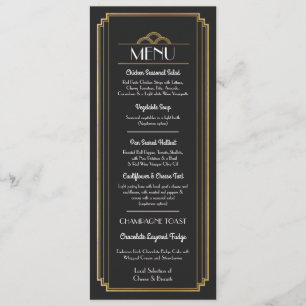 Invitation Menu Art Déco Gold Noir Mariage Réception