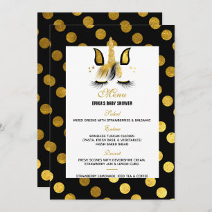 Invitation Menu Baby shower Gold et Black Unicorn