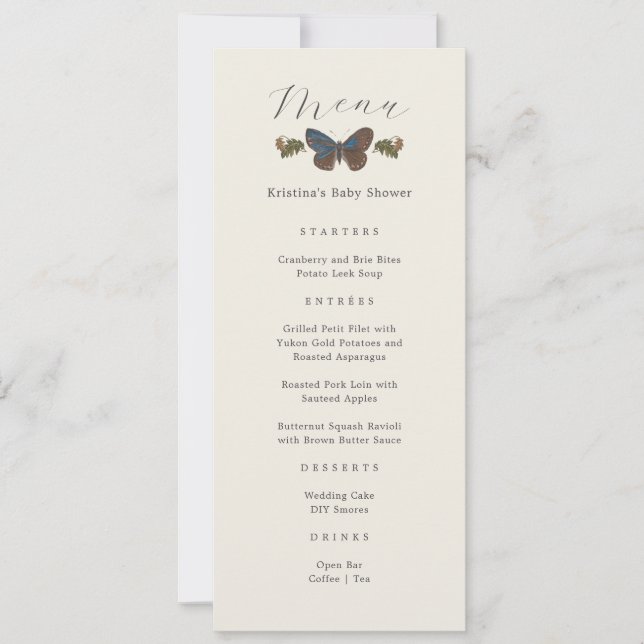 Invitation Menu Baby shower neutre Botanique Woodland (Devant)