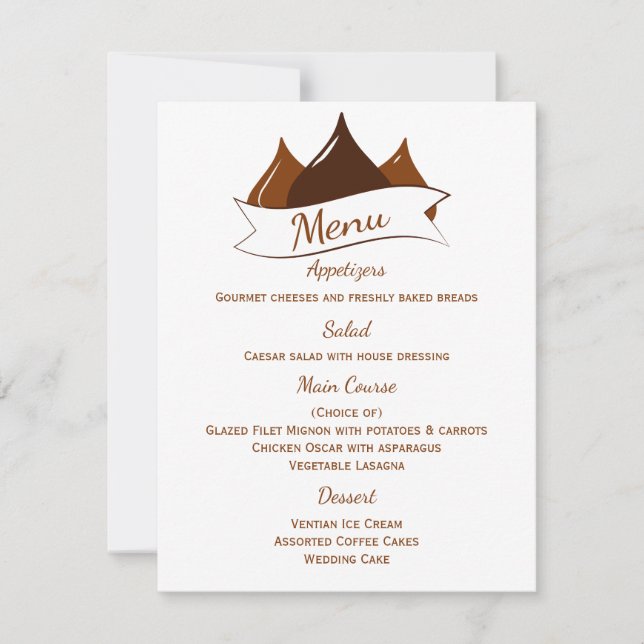 Invitation Menu Baisers au Chocolat Marron et Blanc (Devant)