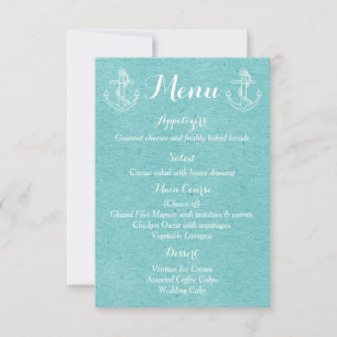 Invitation Menu Bateau Ancre Turquoise Bleu Mariage Nautique