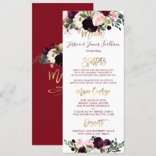 Invitation Menu Boho Rustic Watercolor Flowers Gold Script
