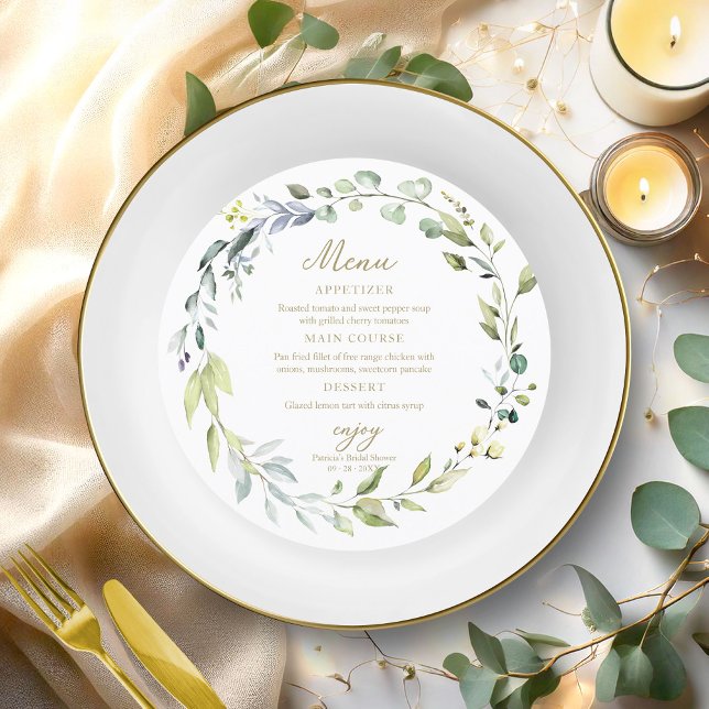 Invitation Menu circulaire de Baby Shower avec eucalyptus mig (Créateur téléchargé)