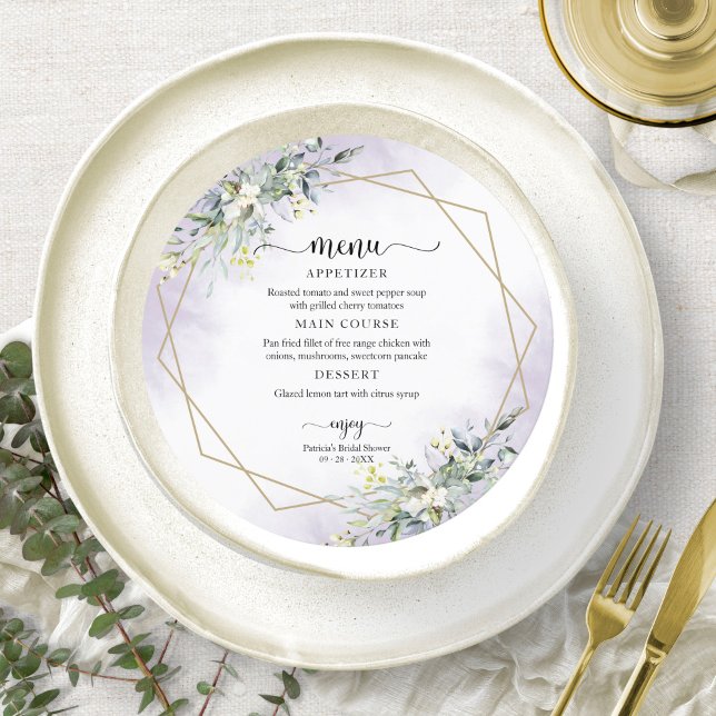 Invitation Menu circulaire de Baby Shower avec lavande violet (Créateur téléchargé)