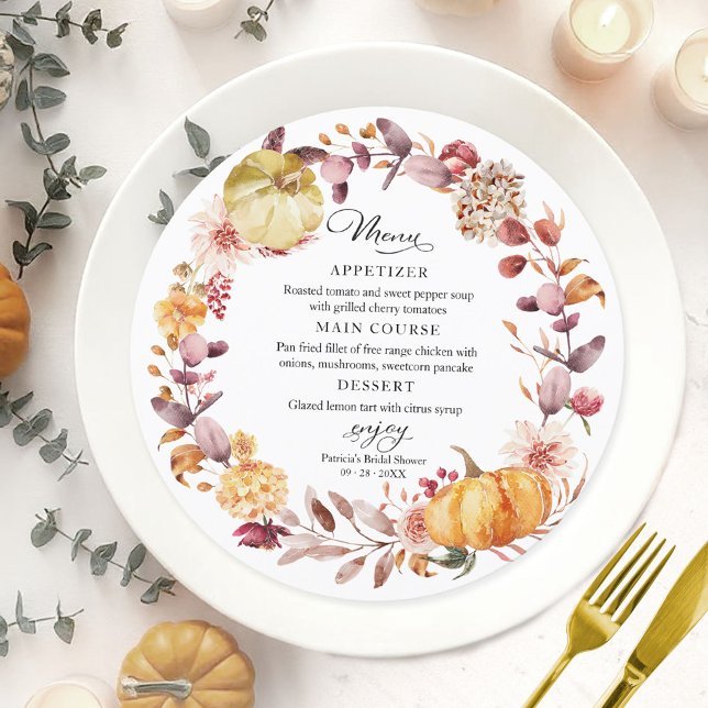 Invitation Menu circulaire de Baby Shower d'automne Citrouill (Créateur téléchargé)