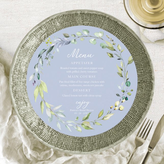 Invitation Menu circulaire pour douche de mariée eucalyptus v (Créateur téléchargé)