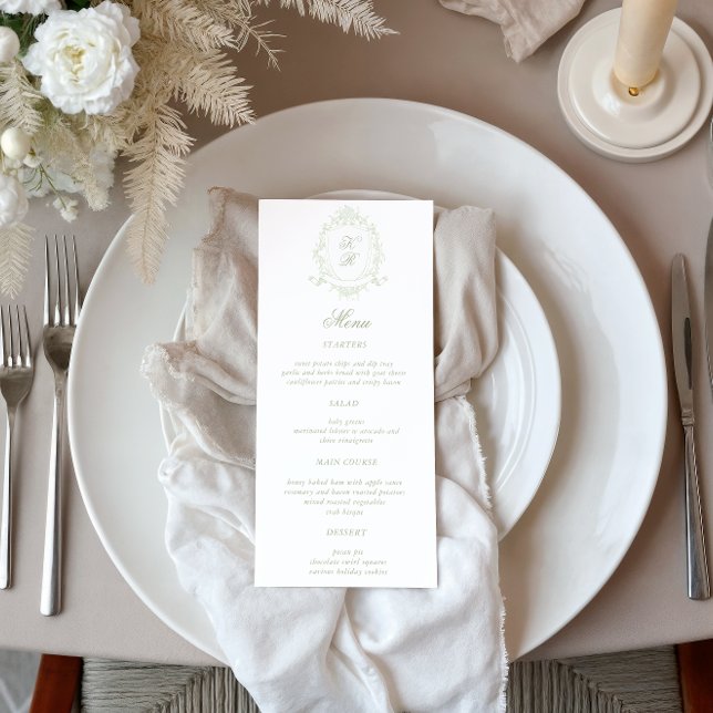 Invitation Menu classique Mariage Crest Floral Dinner Menu (Créateur téléchargé)