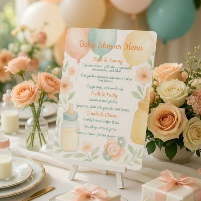 Invitation Menu de Baby Shower aux aquarelles douces (Créateur téléchargé)