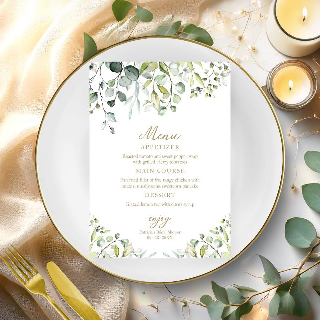 Invitation Menu de Baby Shower avec Jolies Feuillages et Euca (Créateur téléchargé)