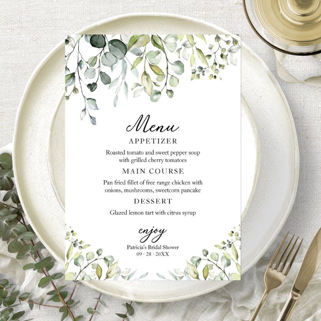 Invitation Menu de Baby Shower avec Jolies Feuillages et Euca (Créateur téléchargé)