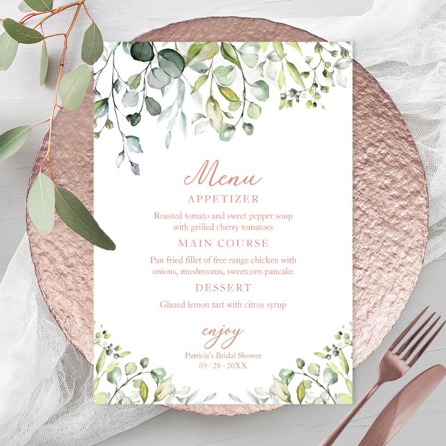 Invitation Menu de Baby Shower de Mariée avec Eucalyptus et V (Créateur téléchargé)