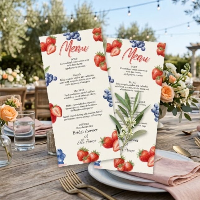 Invitation Menu de Baby Shower Mariage aux Fraises Doux (Créateur téléchargé)