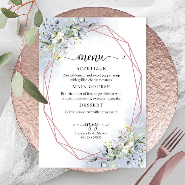 Invitation Menu de Baby Shower Mariage Géométrique Verdure Bl (Créateur téléchargé)