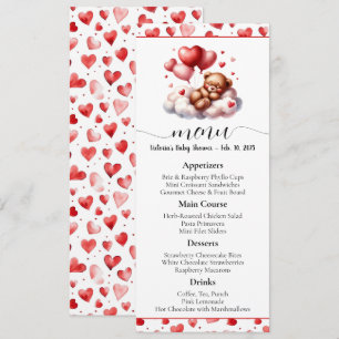 Invitation Menu de Baby Shower Ours de la Saint-Valentin