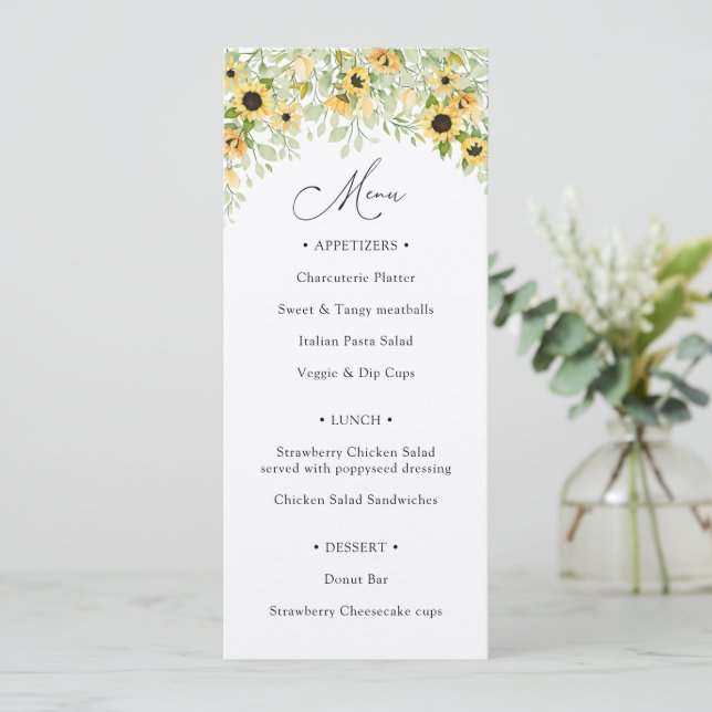 Invitation Menu de calligraphie de tournesol vert (Debout devant)