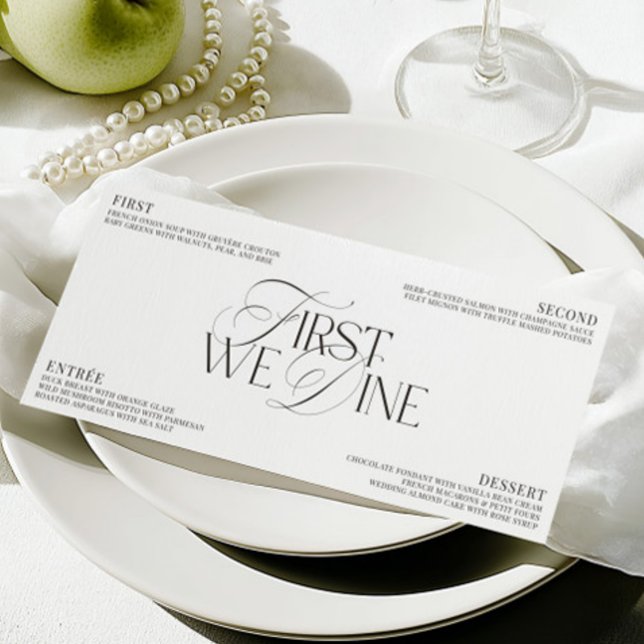 Invitation Menu de dîner de mariage élégant noir et blanc (Elegant Black & White Wedding Dinner Menu)