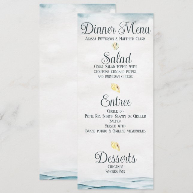 Invitation Menu de dîner de mariage nautique (Devant / Derrière)