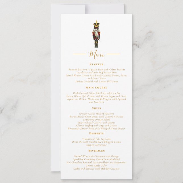 Invitation Menu de dîner de Noël élégant de fêtes de fin d'an (Devant)