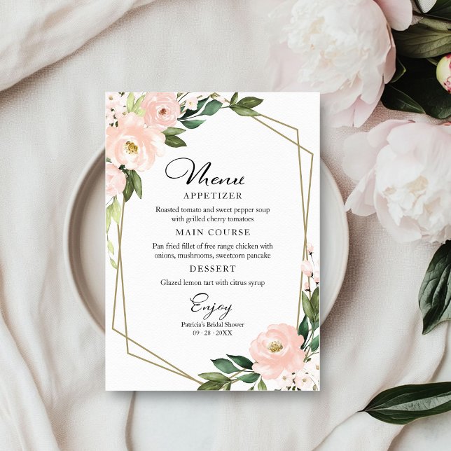 Invitation Menu de douche de mariage géométrique rose blush p (Créateur téléchargé)
