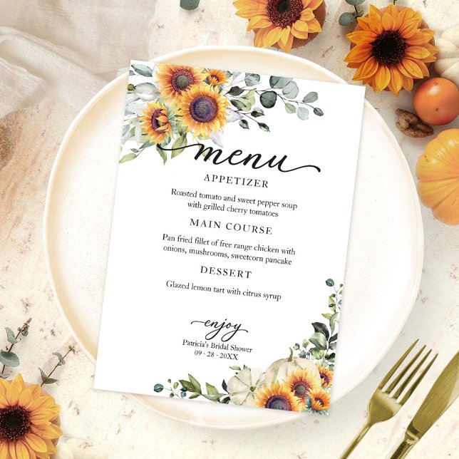 Invitation Menu de la Baby Shower d'Automne sur le thème des  (Créateur téléchargé)