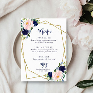Invitation Menu de la Baby Shower Mariage Aquarelle Bleu Nuit